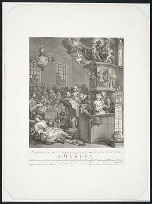 Hogarth, William, 1697-1764 :Credulity, superstition and fanaticism. A Medley. Believe not every spirit, but try the spirits whether they are of God because many false prophets are gone out into the world. Design'd and engrav'd by Wm Hogarth. Publish'd as the Act directs March ye 15th 1762.