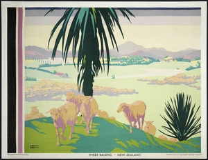 Brown, Gregory, 1887-1941 :Sheep raising - New Zealand. The Empire Marketing Board. Printed for H.M. Stationery Office by Haycock. [ca 1927]
