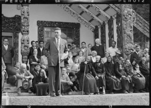 Hepi Te Heuheu speaking at the opening of Tapeka meeting house at Waihi, near Lake Taupo