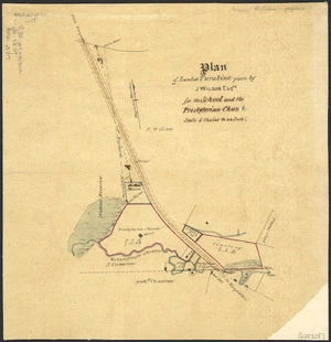 [Creator unknown] :Plan of land at Turakina given by J Wilson Esqre. for the School and the Presbytrian Church [ms map]. [ca 1857].