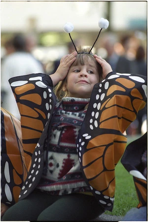 Moana Hepburn dressed as a butterfly at the launch of the Barnardos appeal week - Photograph taken by Phil Reid