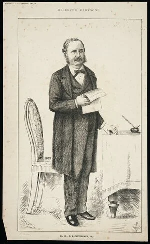 [Palmer, Charles, 1841?-1928] :Observer cartoons no. 16 - D B Cruikshank, esq. Supplement to the "Observer", April 22. Wilson & Horton, Auckland [1882]