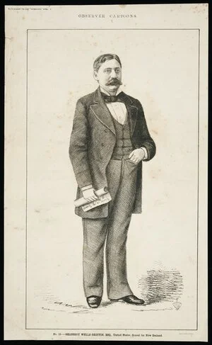 [Palmer, Charles, 1841?-1928] :Observer cartoons no. 15 - Gilderoy Wells Griffin, esq., United States Consul for New Zealand. Supplement to the "Observer", April 8. Wilson & Horton, Auckland [1882]
