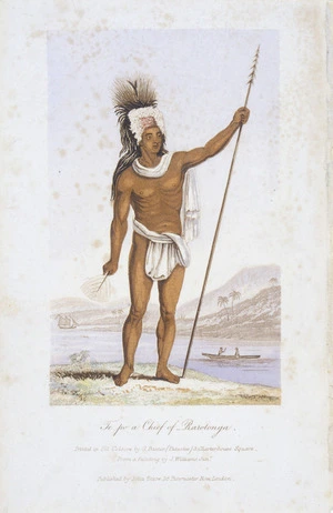 Williams, John, 1796-1839 :Te Po a Chief of Rarotonga...from a painting by J Williams jnr; printed in oil colours by G Baxter. London, John Snow [1837?].