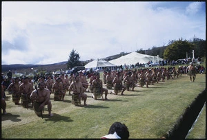 Maori performance during the ceremony to mark the 100 year centenary of Tongariro National Park, in the grounds of the Chateau Tongariro