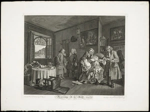 Hogarth, William, 1697-1764 :Marriage a-la-Mode. [The Death of the Countess]. Plate VI. Invented, painted & published by Wm Hogarth. Engraved by G Scotin according to Act of Parliament April 1st 1745.