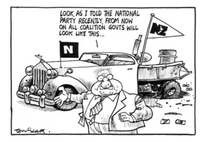 Scott, Tom :`Look, as I told the National Party recently, from now on all coalition govts will look like this...'. The Evening Post, 7 May 1997.