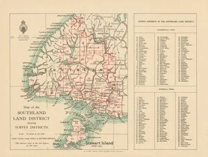 Map of the Southland Land District showing survey districts [electronic resource].