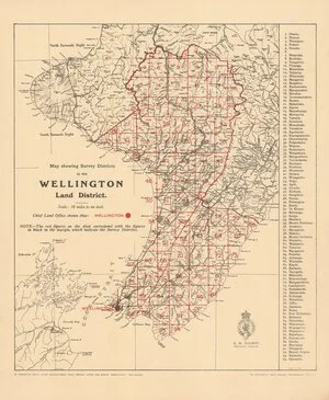 Map showing survey districts in the Wellington Land District [electronic resource].