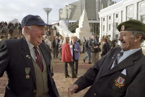 Vietnam veterans meeting before a parade, Wellington - Photograph taken by Ross Giblin