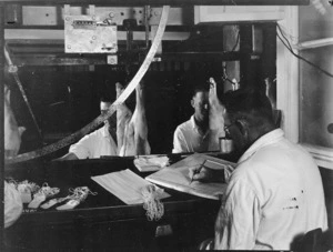 Westfield Freezing Works, Otahuhu, Auckland; scene inside the weighing and grading cell - Photograph taken by W Walker