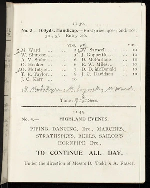 [Inglewood Caledonian Society] :11.30. No. 3 - 100yds handicap - first prize, 40/- ... [1908]