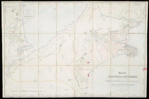 Map of the province of Canterbury, New Zealand : shewing freehold sections and pasturage runs, from Admiralty charts and colonial surveys, with communications from colonists.