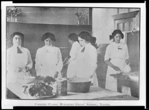 Maori girls during a cookery class, Hukarere Girls' School, Napier