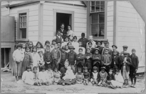 Pupils and teachers at a school for Maori children, location unidentified