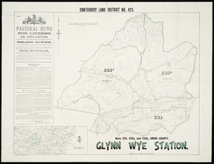 Glynn Wye Station : Canterbury Land District no. 423, runs 233, 233a and 233b, Amuri County.