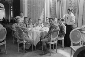 New Zealand soldiers in the dining room of the NZ Forces Club at Hotel Danieli, Venice, Italy - Photograph taken by J Short