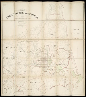Map of Christchurch and suburbs 1884
