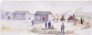 Artist unknown :[Album of an officer. Military huts and tents, Wanganui? 1865]
