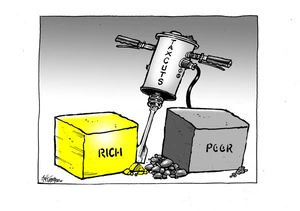 A 'Tax Cuts' pneumatic drill undermines the 'Poor' block more than the 'Rich' block