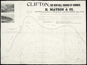 Clifton, the new hill suburb of Sumner to be sold by public auction by H. Matson & Co. 1903 / Hanmer & Bridge, surv.