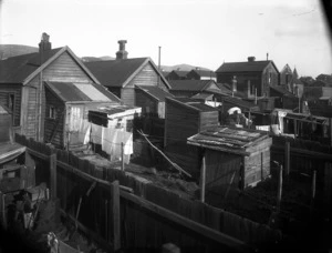 Backyards of houses in Tory Street, Wellington