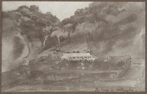 [Smith, William Mein] 1799-1869 :Our house in Wellington. W. Mein-Smith's house at end of Grant Road, Wellington. [1840s? Photographed by Mr Shankland]