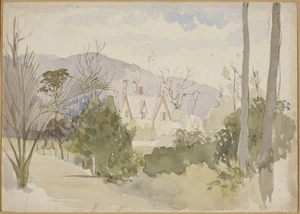 [Barraud, Charles Decimus], 1822-1897 :[House surrounded by trees, hills behind. Redwood House, Appleby. ca 1870?].