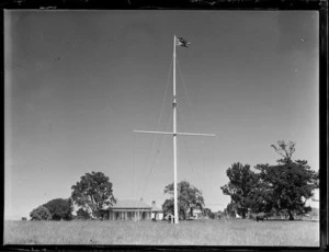 View of the Treaty house and flag pole, Waitangi, New Zealand