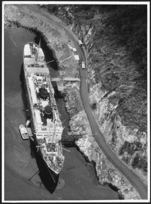 Aerial view of the `Wanganella' in Deep Cove, Doubtful Sound