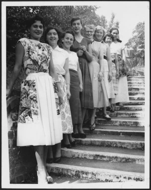 Group of women of different nationalities at YWCA Wellington building, Boulcott Street - Photograph taken by William E Toms