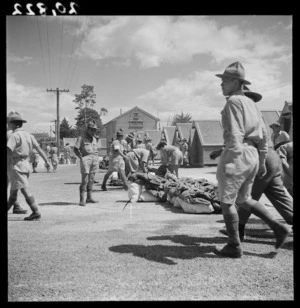 Maori soldiers about to leave Rotorua for overseas service during World War II