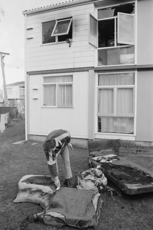 Fire damaged flat in Pomare, Lower Hutt, Wellington, and the electric blanket that may have started the fire - Photograph taken by Ray Pigney