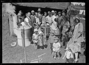 Families doing laundry at a relief camp for victims of the 1931 Hawke's Bay earthquake, Palmerston North