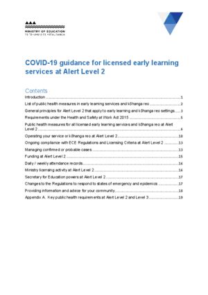 COVID-19 guidance for licensed early learning services at alert level 2.