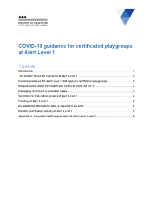 COVID-19 guidance for certificated playgroups at alert level 1.