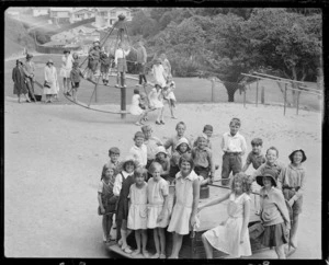 Children in the playground at Khandallah Park, Wellington