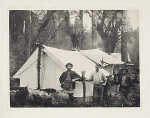 Railway workers by their camp in Raurimu