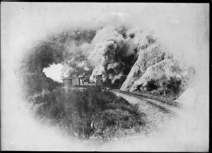 Wellington and Manawatu Railway Company Wh class locomotive leaving Wadestown tunnel