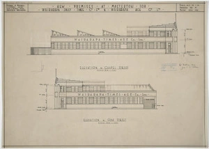 Mitchell & Mitchell, architects :New premises at Masterton for Wairarapa Daily Times Co. Ltd & Wairarapa Age Co. Ltd. Elevation to Chapel Street. Elevation to Cole Street. Scale 8 ft to 1 in. Drawing no. 4. Dated April 1937.
