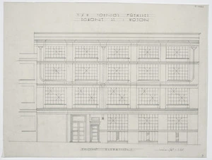 Haughton & McKeon :T & W Young's premises, Egmont Street. Front elevation. [ca 1947]