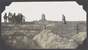 Scene with graves during the burial of the dead after the battle at Rafa, during World War I