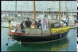 Muroroa protest boat the New Zealand Maid at Chaffers Marina, Wellington - Photograph taken by John Nicholson