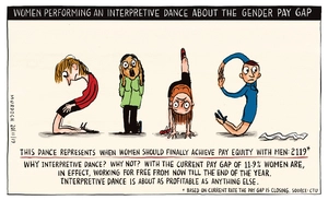 Women performing an interpretive dance about the gender pay gap