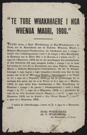 The Māori Lands Administration Act, 1900 = Te Ture whakahaere i nga whenua Māori, 1900.