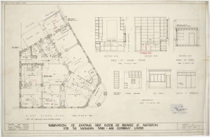 Mitchell & Mitchell, architects :Subdivision of existing first floor of premises at Masterton for the Wairarapa Times-Age Company Limited. Drawing No. 1. Scales 1/4 inch and 1/2 inch to 1 foot. [Signed off] 20 August 1941