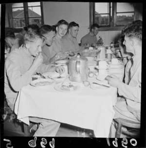 Army trainees at meal-time