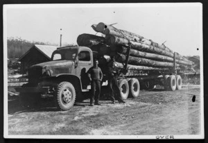 Truck loaded with logs - Photographer unidentified
