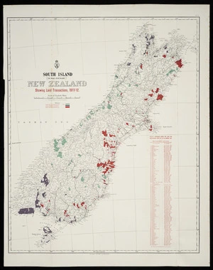 North Island (Te Ika-a-Māui), New Zealand showing land transactions 1911-12 : South Island (Te Wai-Pounamu), New Zealand showing land transactions 1911-12.