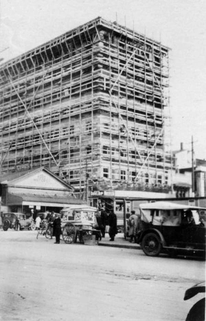 Corner of Dixon and Taranaki Streets, Wellington, Hope Gibbons Building under construction